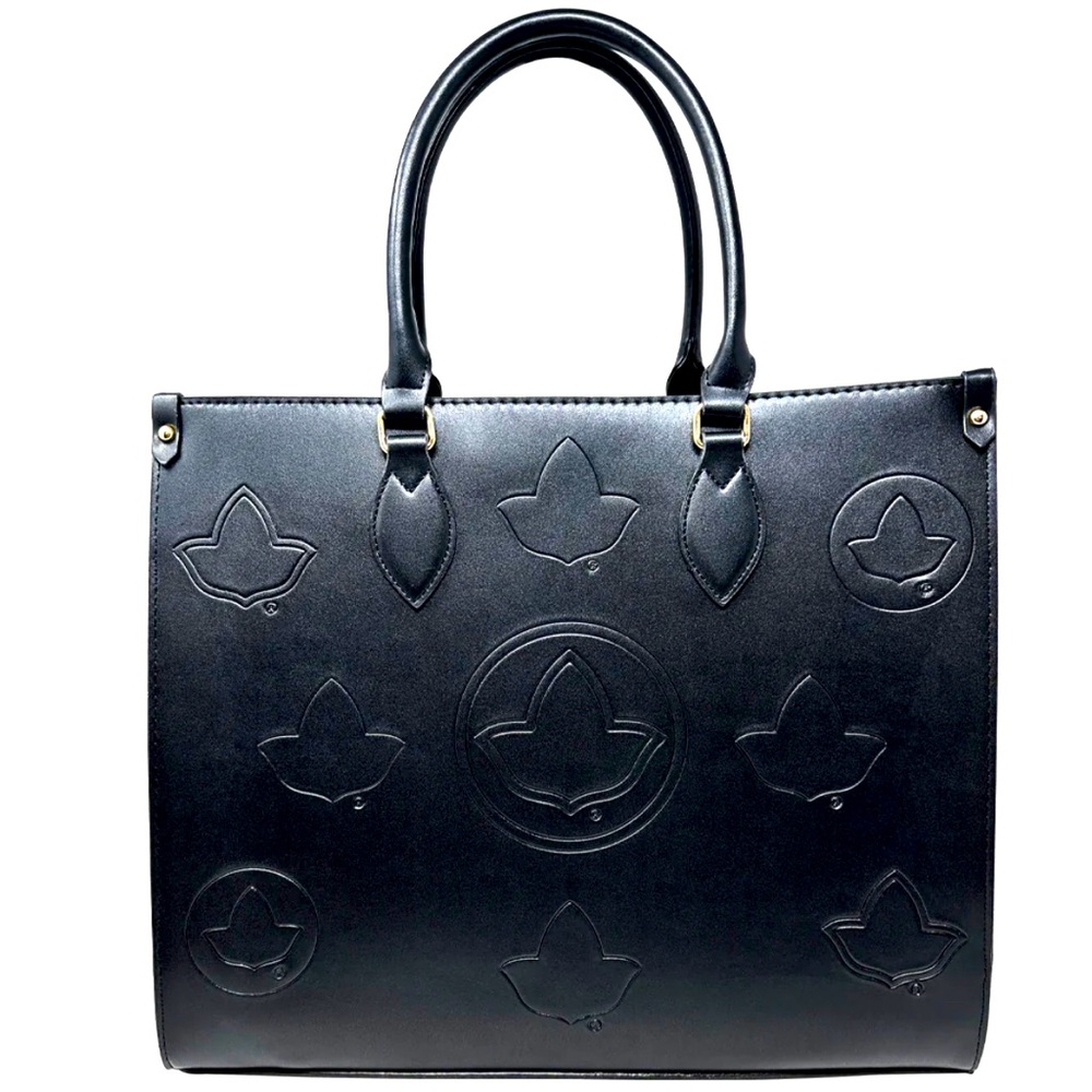Alpha Kappa Alpha Black “Vegan” Leather Tote Bag with  Multi Ivy Front E…
